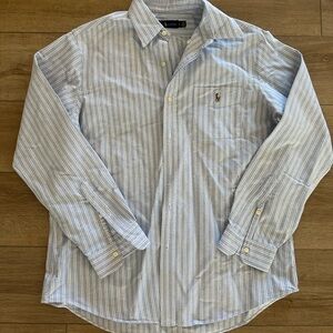 Ralph Lauren Men’s Light Blue and White Striped Shirt large